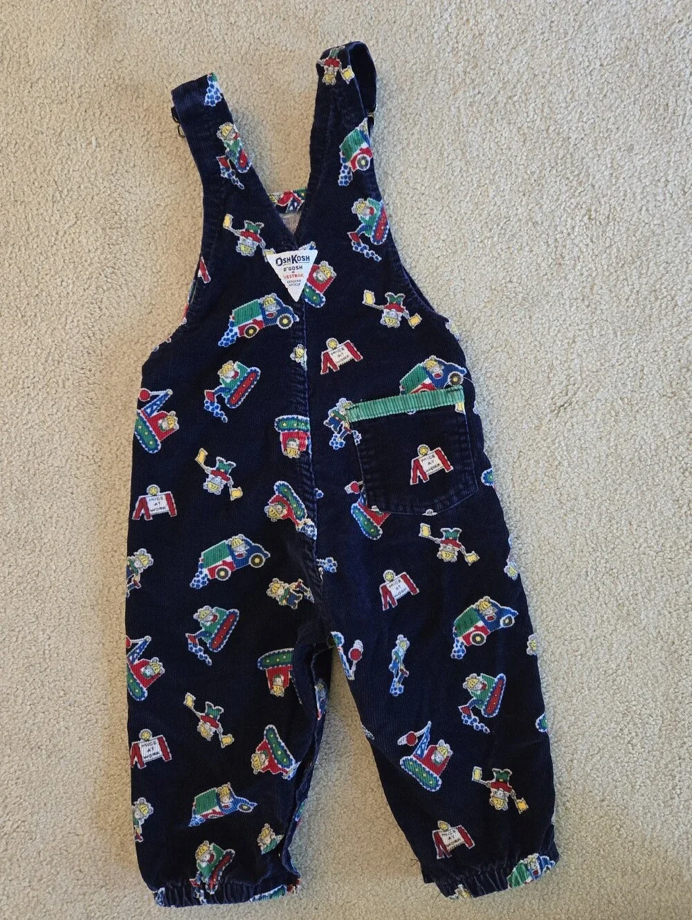 RARE Vintage 1990s Oshgosh B'gosh Blue Patterned Mice At Work Corduroy Overalls